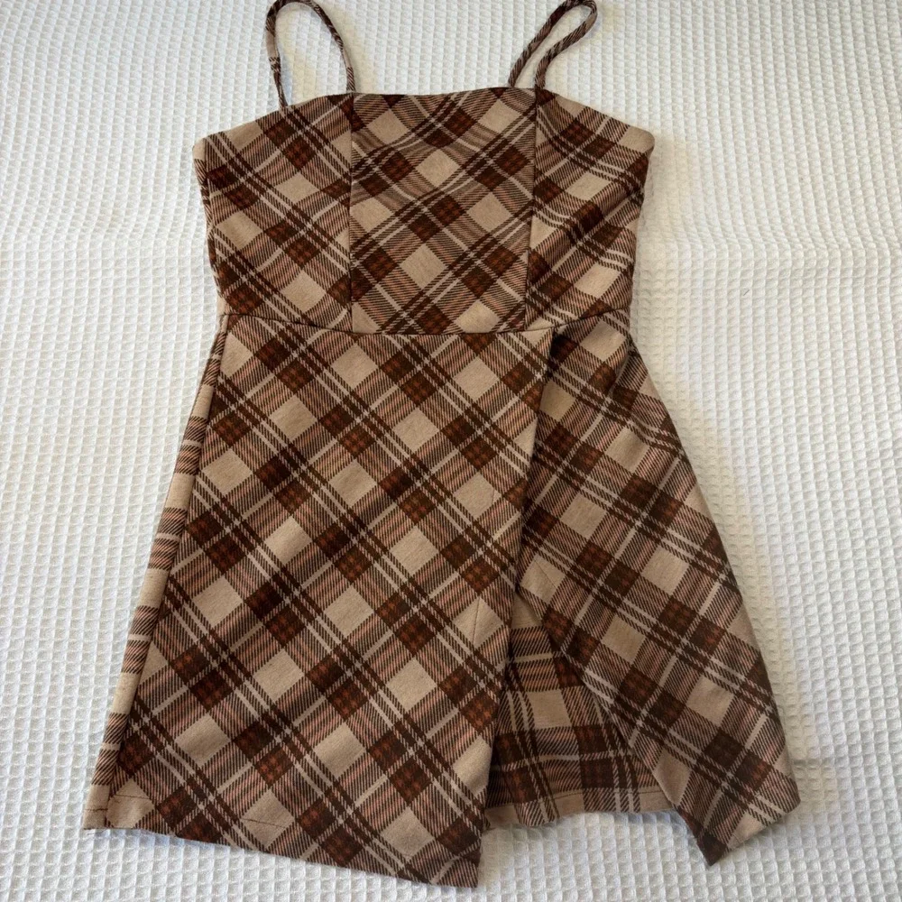Rare Editions Girls Brown Plaid Skort Romper‎ Jumper Size 16 F455105